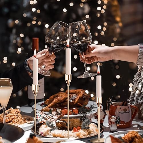 Vista 6 de Portavelas dorados para velas cónicas, juego de 12 portavelas de metal, portavelas cónico decorativo para boda, comedor, aniversario, fiesta, centro