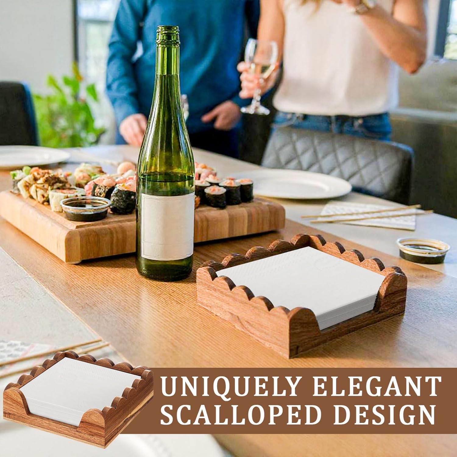 AceOrbit Scalloped Guest Napkin Holder Wooden Guest Towel Holder Tray for Bathroom Disposable Hand Towel Tray for Kitchen Weddings Hotels (Square)