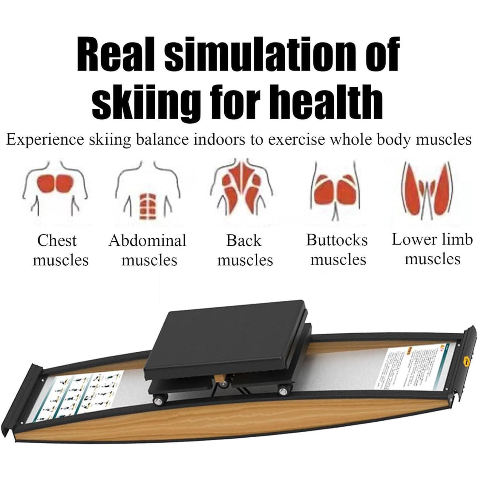 Ski Machine, Ski Machine per Palestra Domestica, Simulatore di Sci Indoor con Bastone da Passeggio E Tappetino, Portata 150 kg, per Allenamento di Vita, Addome E Gambe