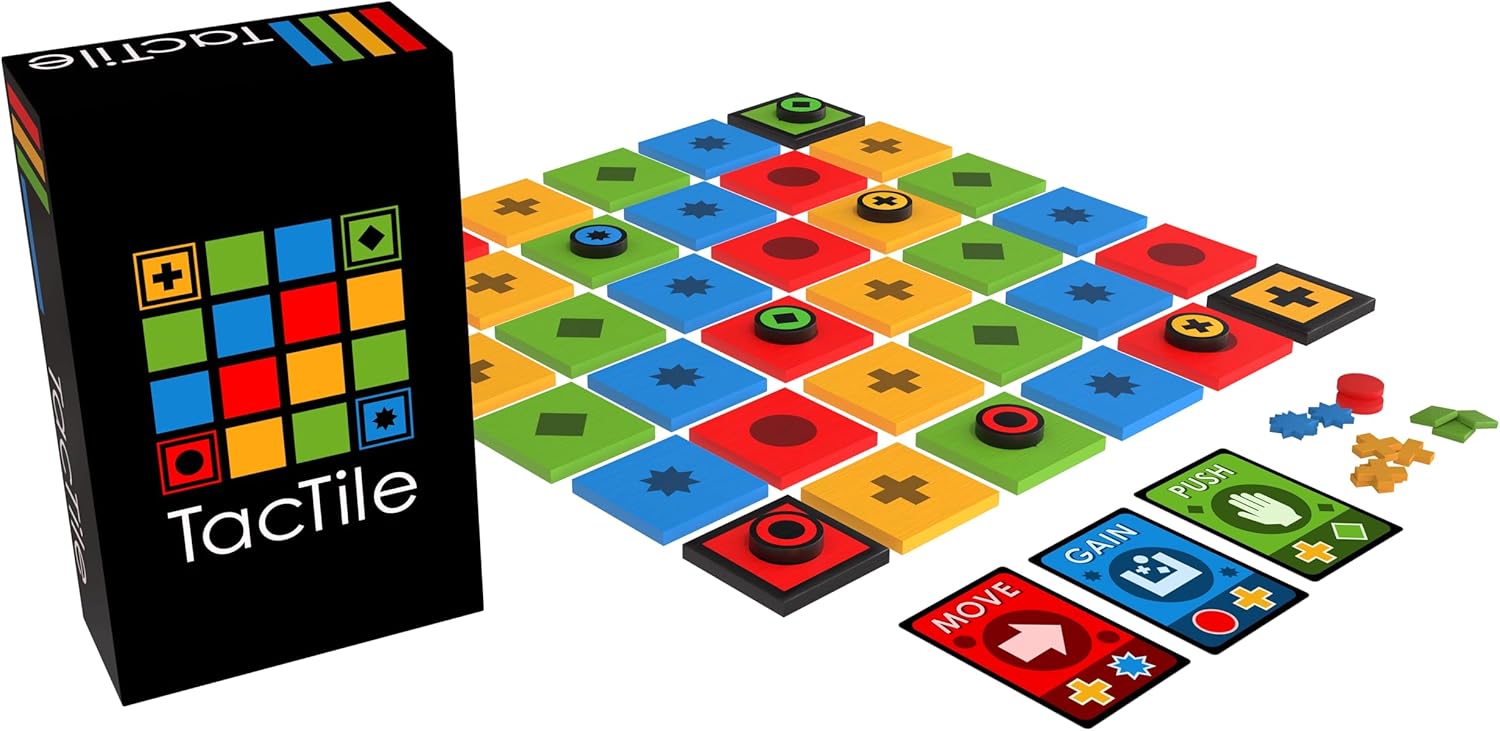 Tactile - Find Colorful Pathways and Create Action Cascades | Abstract Strategy Engine Building Board Game | Modular Wood Board | Competitive Strategy Game for Families and Adults | 2-4 Players