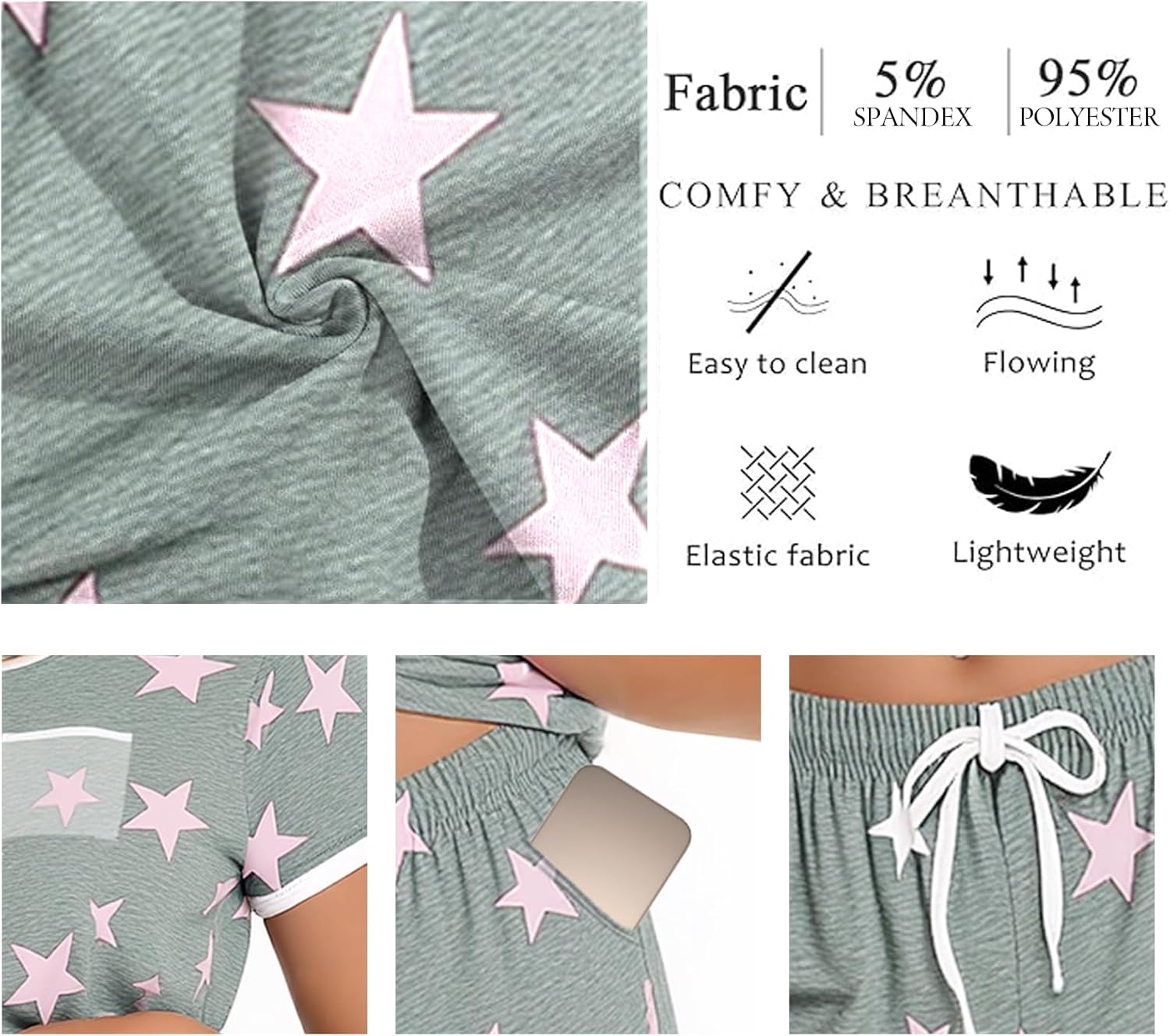 Womens Pajamas Sets Shorts 2 Piece Short Sleeve Sleepwear Pjs with Pocket - Image 6