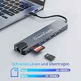 DreamQuest Adaptateur multiport USB C 8 en 1, HDMI 4K, charge PD 100 W, ports USB 3.0 et 2.0, Ethernet 10/100 Mbps, carte SD/TF - 5