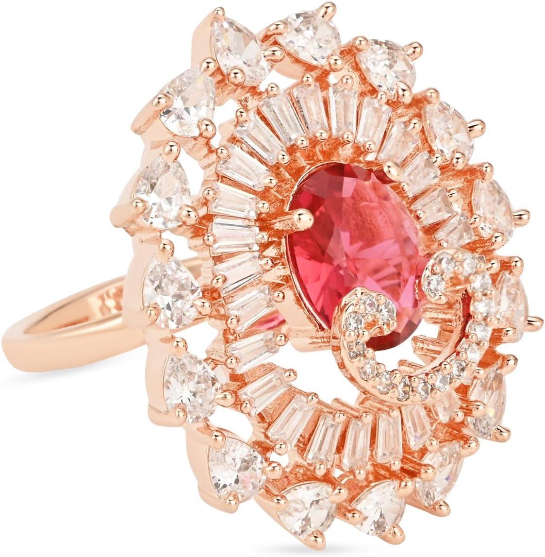 I Jewels Rose Gold Plated Wedding CZ Diamond Stylish Floral Shape Dazzling Adjustable Brass Finger Ring For Women/Party Prom Gift (FL246Q)