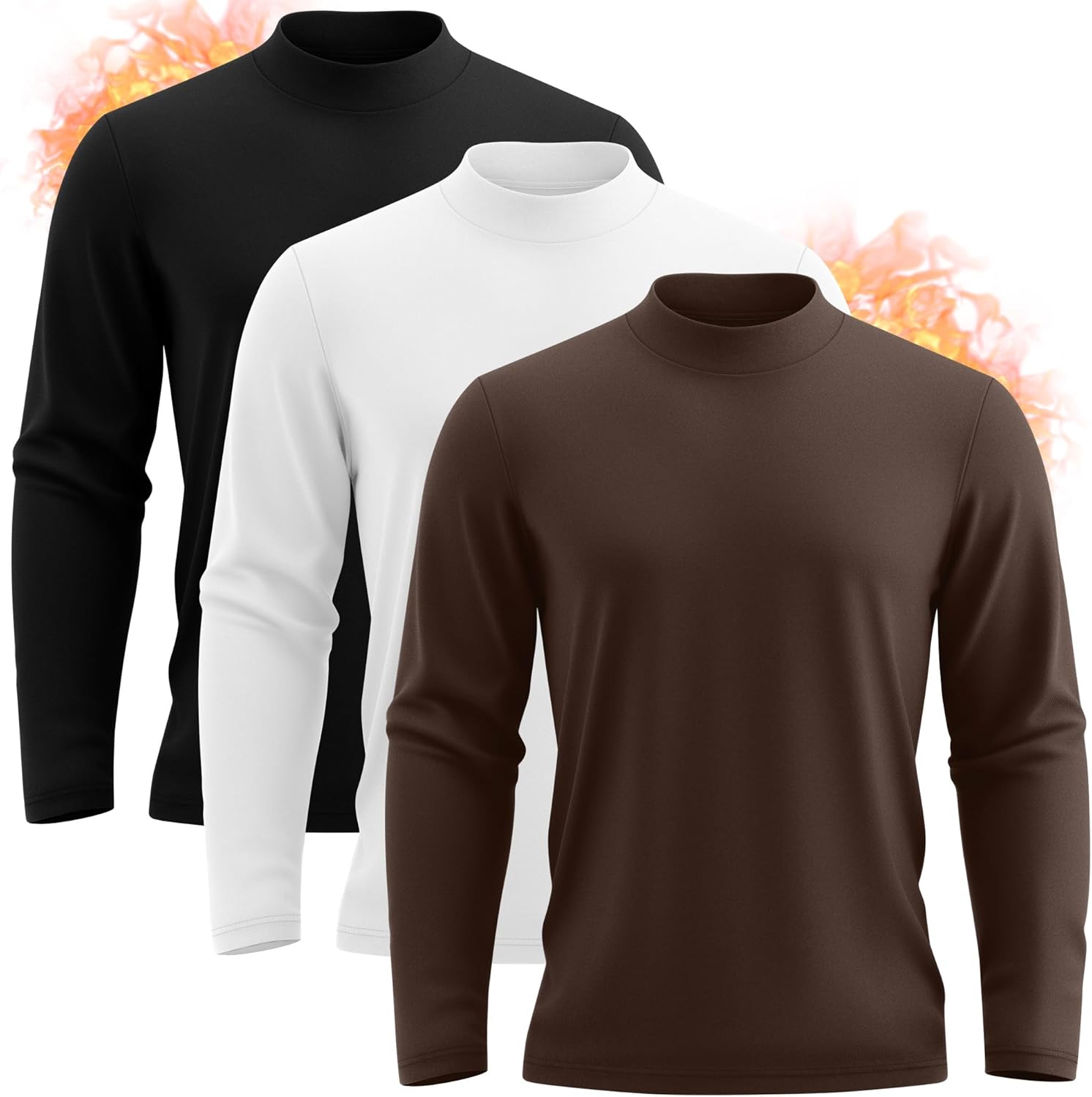Neer 3 Pack Mens Big and Tall Shirts Long Sleeve Mock Neck Thermal T-Shirt Thick Basic Pullover Tops Casual Sweatshirt