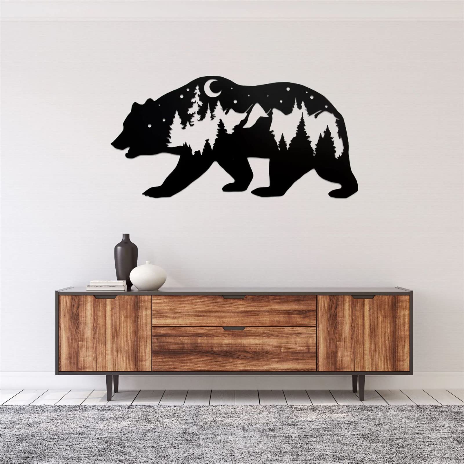 Metalowy niedźwiedź wall art do salonu duży rozmiar czarny rustykalne zwierzę las dekoracje ścienne metalowe ozdoby do dekoracji wnętrz wnętrze kute rzemiosło, 35x66 cm