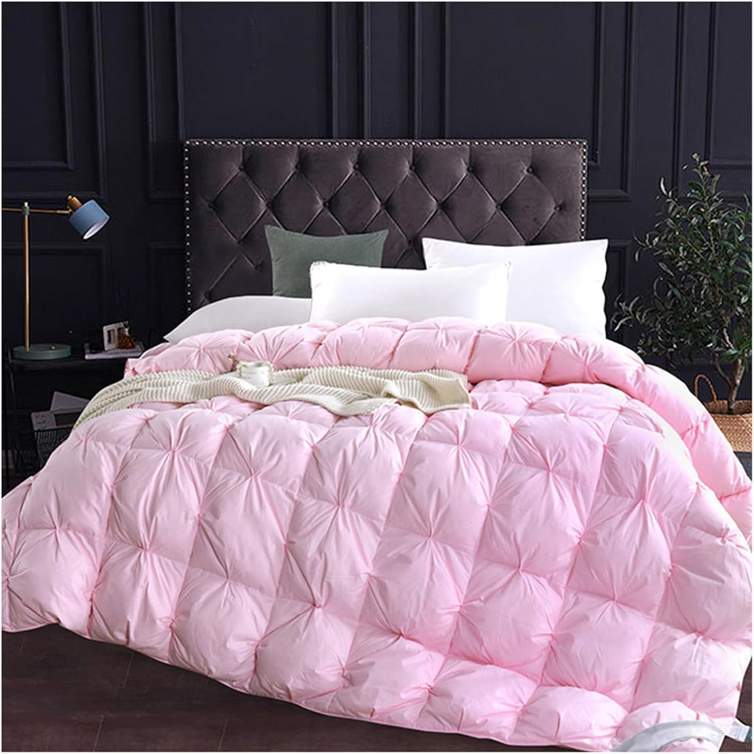 ZTGL Down Comforter – All-Season Warmth Duvet Insert – Filled with 95% Goose Down, 800 Thread Count - 100% Cotton Shell, Corner Loops in Each Corner, Full/Queen Size,Pink,180x220cm/2.5kg