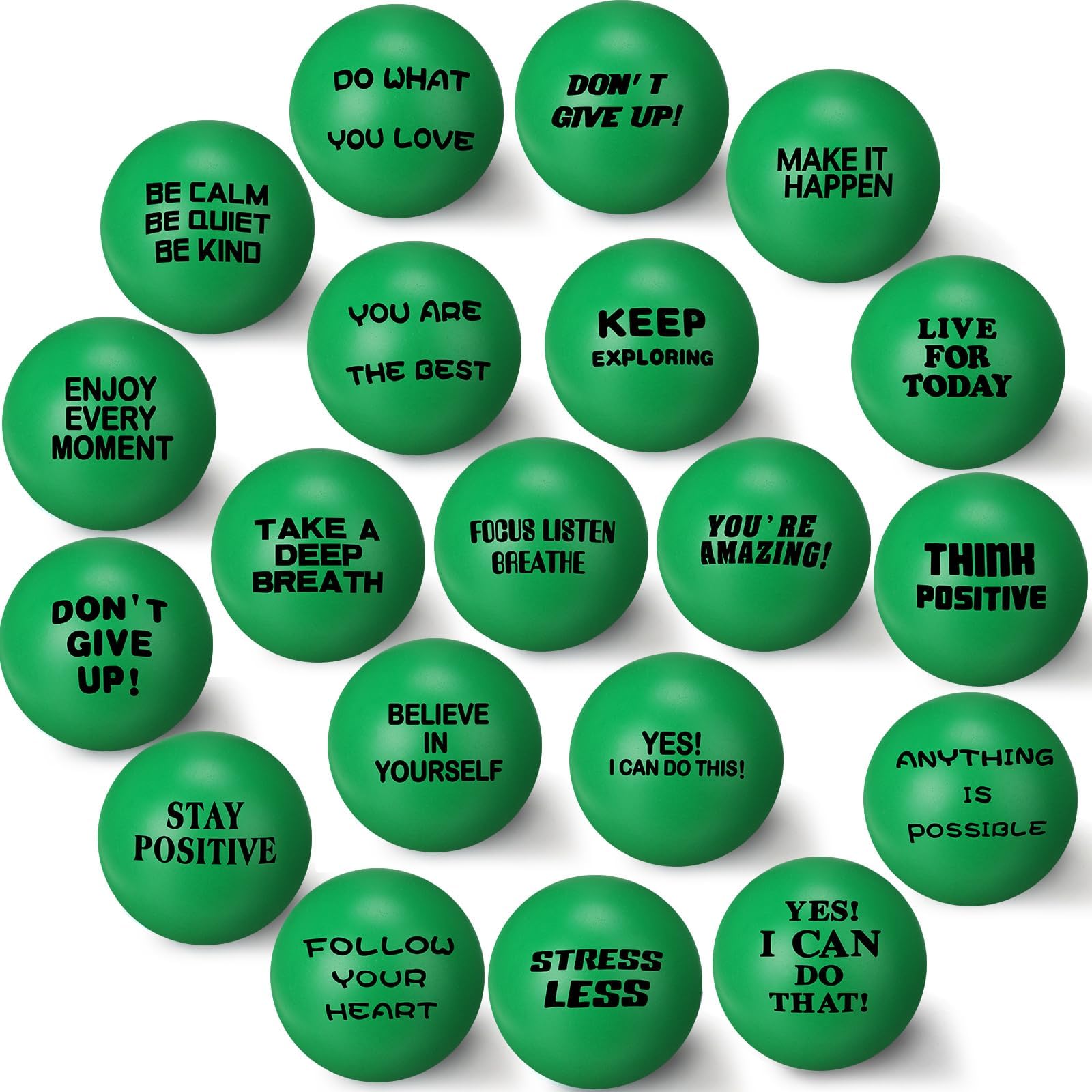 Chivao 200 Pcs Motivational Stress Balls for Kids and Adults Inspirational Stress Relief Balls Bulk Motivational Quotes Stress Balls Foam Hand Exercise Balls to Relieve Anxiety and Motivating (Green)