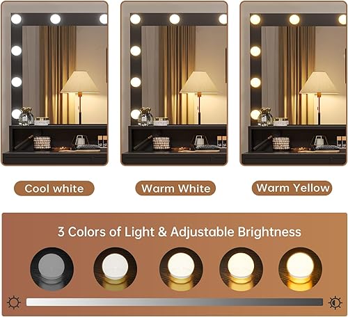 Miniatura 2 de Tiptiper Tocador de maquillaje grande con luces, mesa de tocador con estación de carga, escritorio con espejo y 10 bombillas LED, mesa de maquillaje