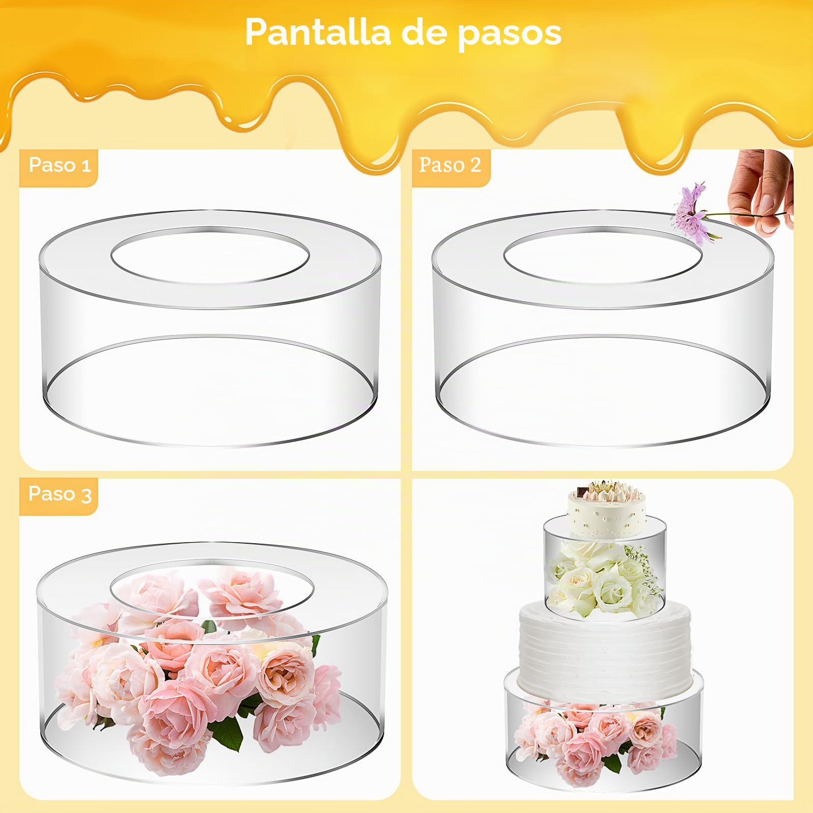 2 soportes para tartas rellenables de acrílico transparente de 15 cm + 25 cm, apilables, cajas de exhibición de pasteles, base decorativa para bodas, baby shower, fiesta de cumpleaños