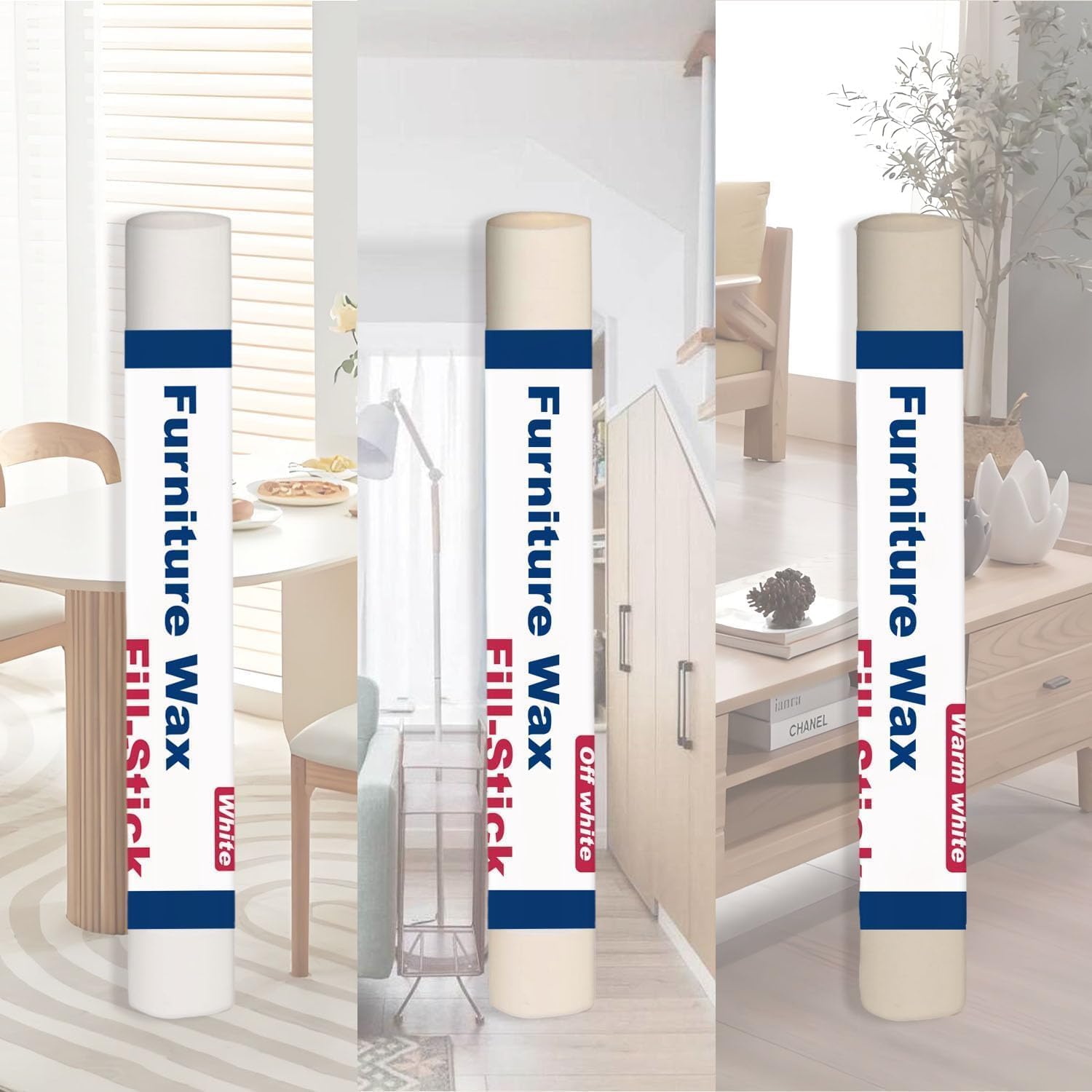 Wood Filler Sticks 3 Colors White Wax Fill Stick Wood Repair Kit for Scratches Crack Scuffs Gouges on — view 5