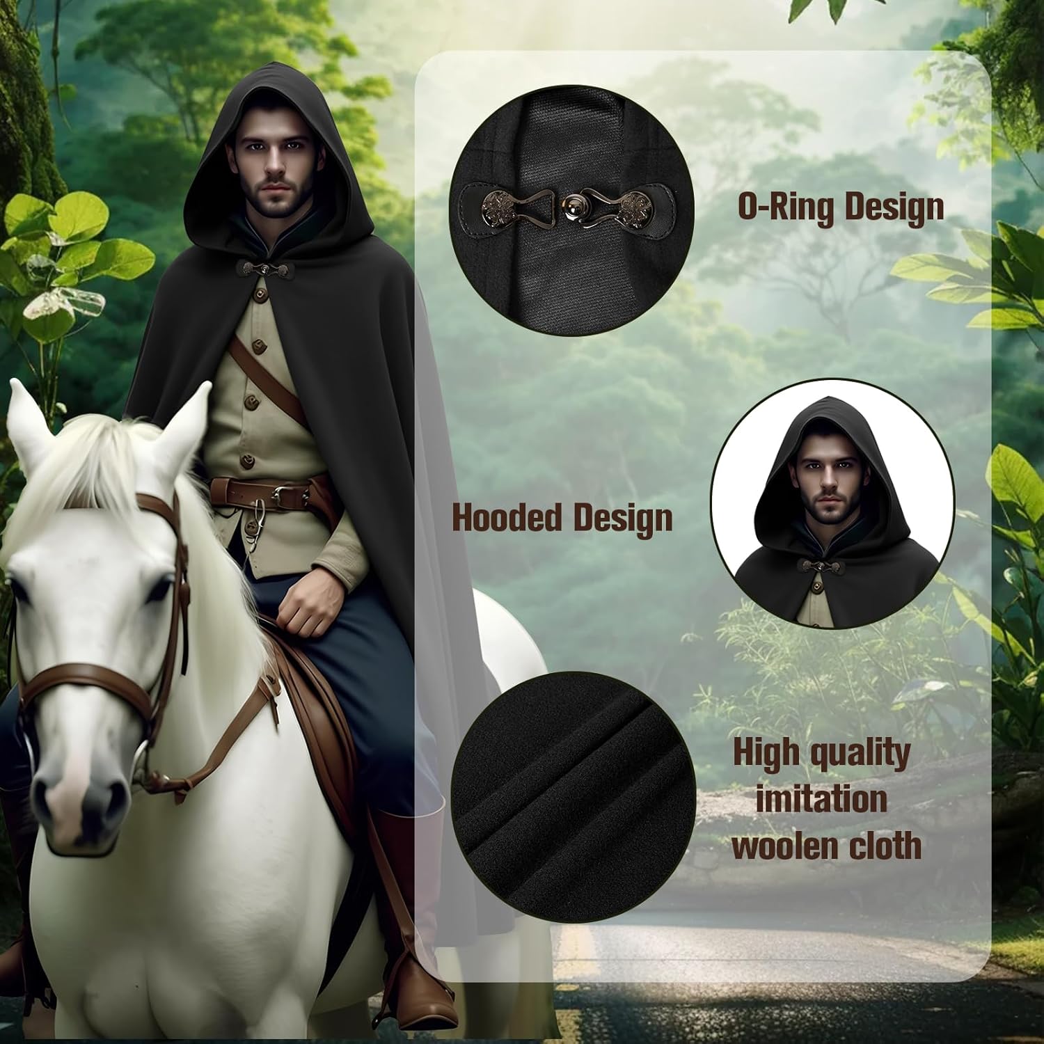 Men's Medieval Velvet Hooded Cloak,Halloween Costume Cloak,Renaissance Cape Vintage Capelet - Image 3