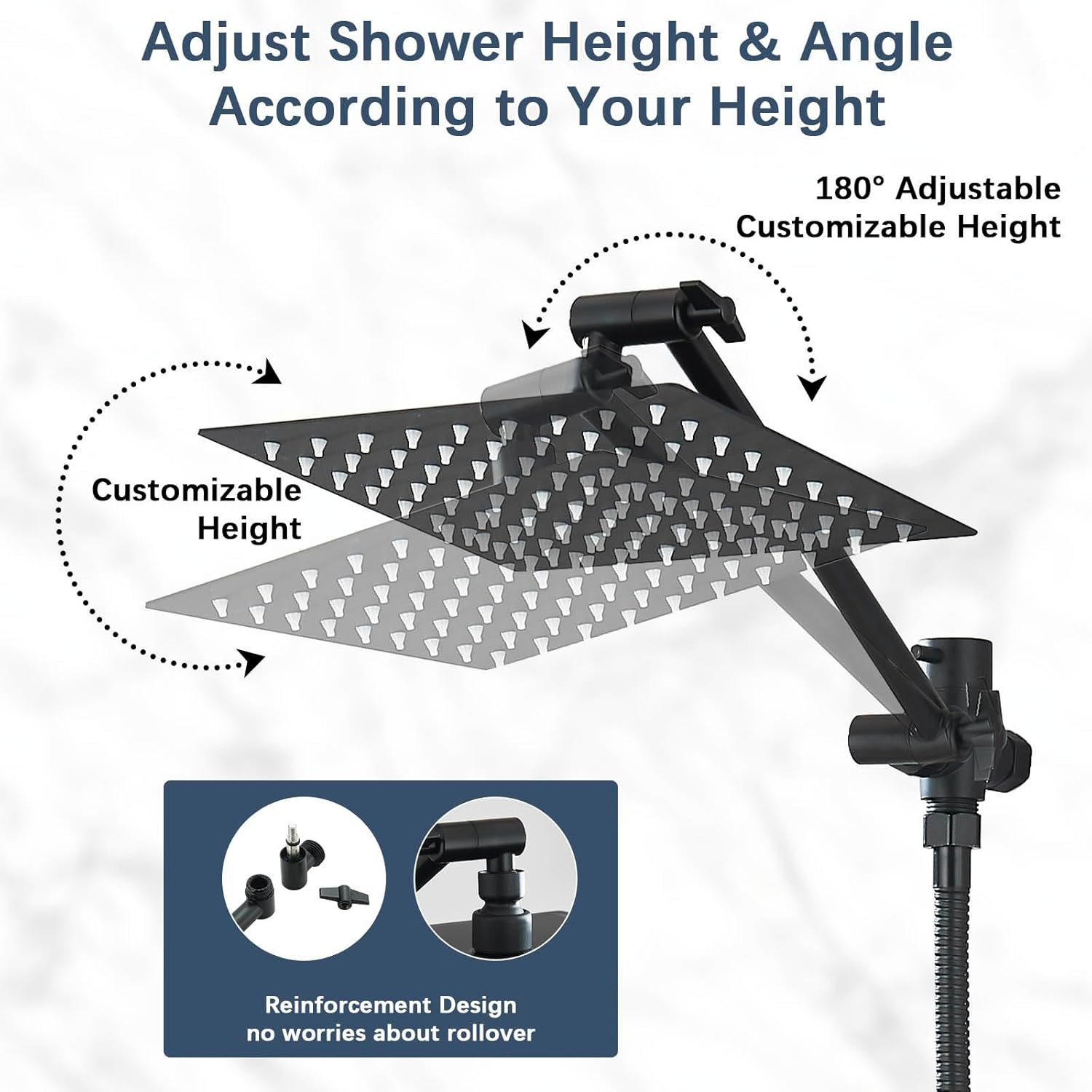 AlenArt 12 inch Rainfall Shower Head Stainless Steel Black, Wide Rain Shower Head with 5 Modes Handheld Water Spray, High Pressure Showerhead with Arm for Bathroom Accessories