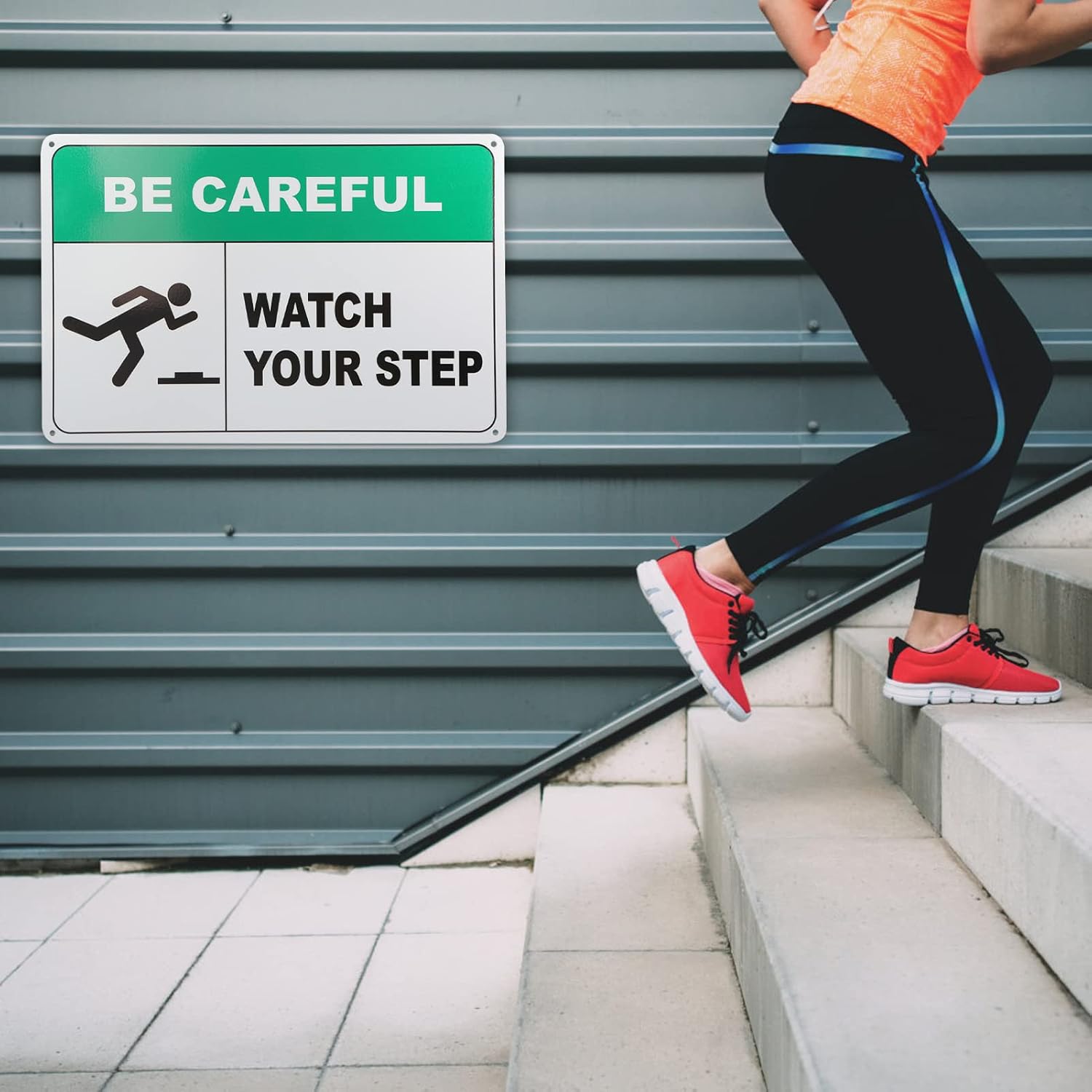 2 Pack Be Careful Watch Your Step Sign for Floor, Watch Your Step Sign with Pattern,No Rust Aluminum Metal Sign for Home and Business Restaurants Offices,Easy to Mount Outdoor/Indoor Use
