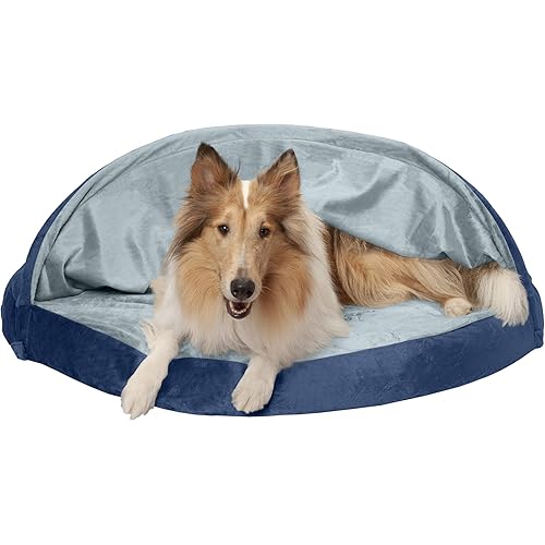 Furhaven Cozy Pet Beds for Small, Medium, and Large Dogs and Cats - Snuggery Hooded Burrowing Cave Tent, Deep Dish Cushion Donut Dog Bed with Attached Blanket, and More