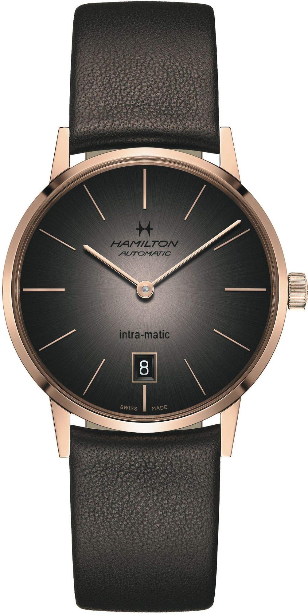 Hamilton Intra-Matic Men's Watch Brown Dial Gold 38mm Automatic H38465501 Date