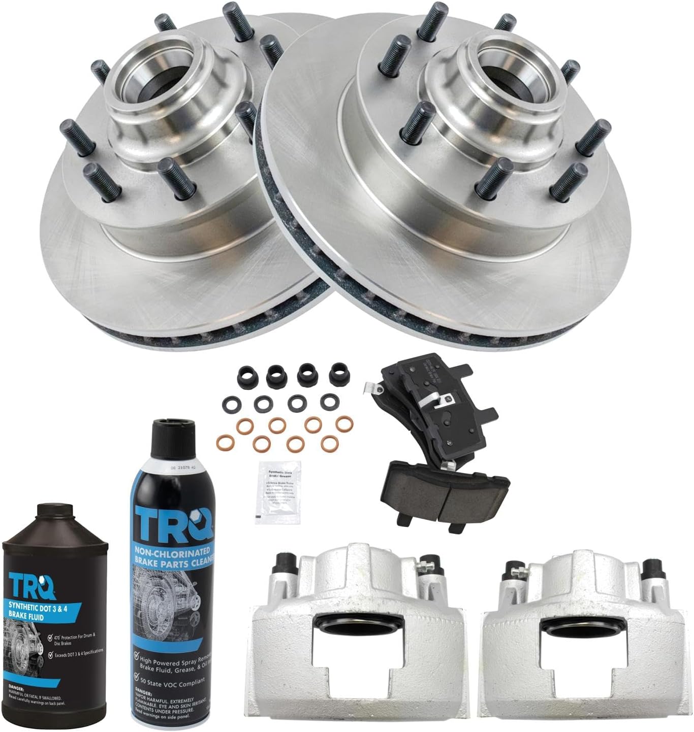 TRQ Front Brake Pad, Caliper, & Rotor Kit, with Chemical Kit Ceramic Compatible with 1995-1999 Chevrolet C1500 Suburban 1995 C2500 1992-1997 C2500 Suburban GMC