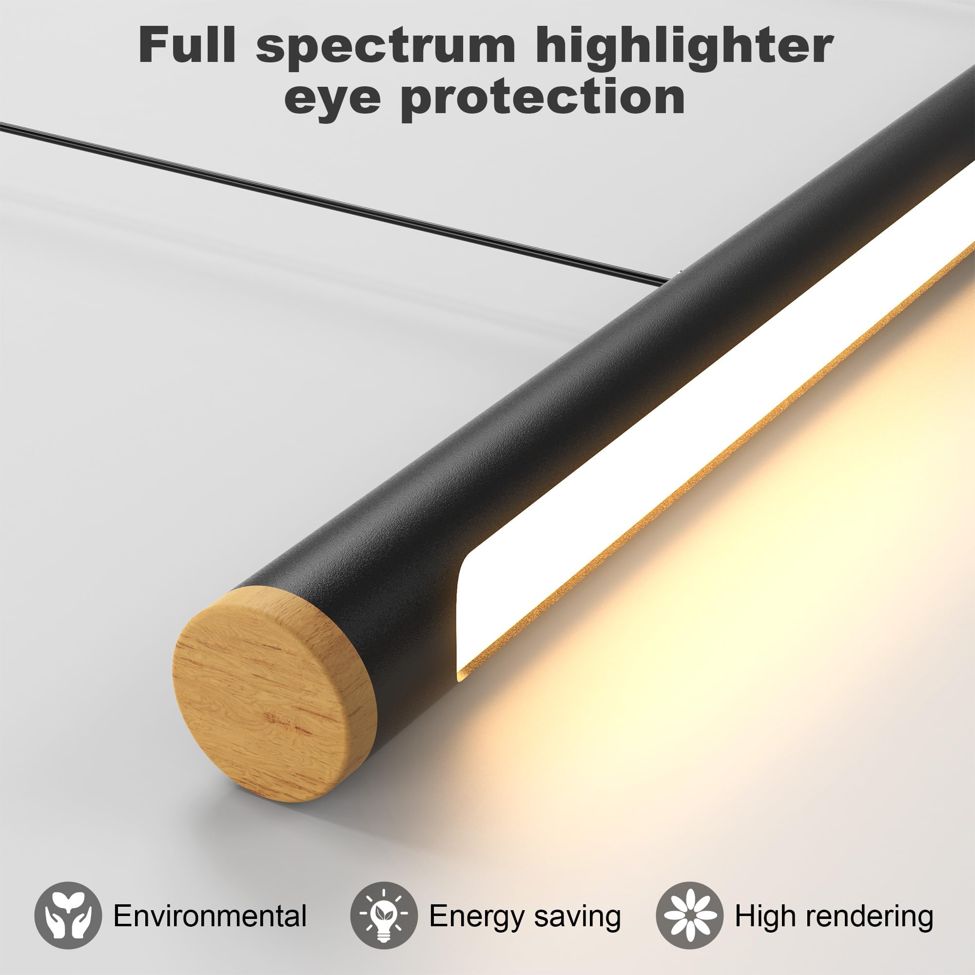 FANLG LED Lampara de techo colgante,120CM Lampara Colgante Cocina Negro Regulable con Control Remoto,46W Lampara Comedor lineal Iluminación Colgante regulable altura para Comedor Cocina Oficina
