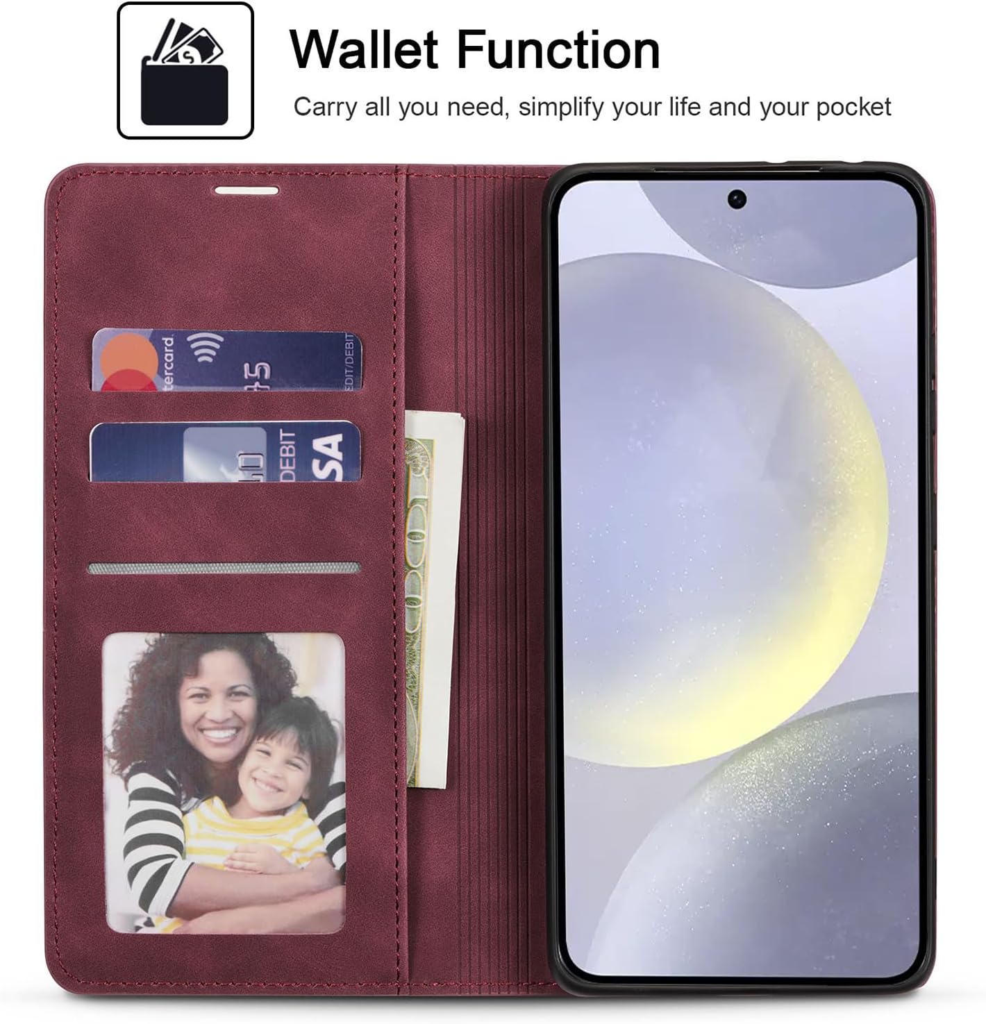 QLTYPRI Wallet Case for Samsung Galaxy S26, 3 Card Holders, Wine Red image 3