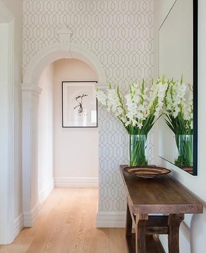 Miniatura 3 de Simple Shapes Papel tapiz hexagonal geométrico, despegar y pegar (hoja individual de 2 x 9 pies, beige)