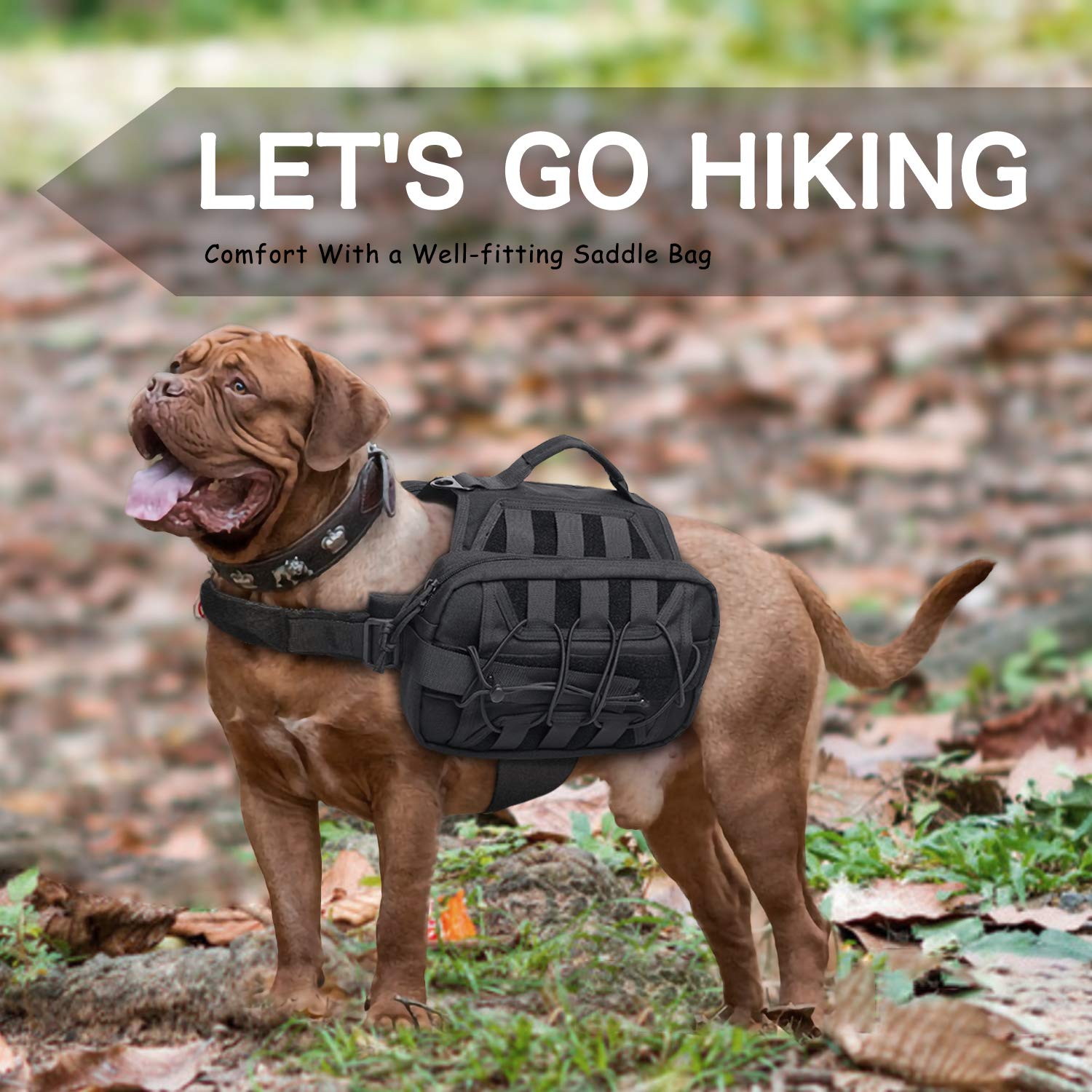 Petmolico Mochila para perro, mochila para perro, arnés para perro, senderismo, viajes, camping, mochila con bolsillos laterales y correa ajustable para perros medianos y grandes, color negro