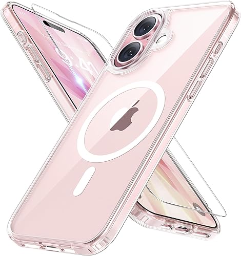 Miracase - Funda magnética para teléfono 17 (compatible con MagSafe) con protector de pantalla de grado militar, funda mate translúcida antihuellas