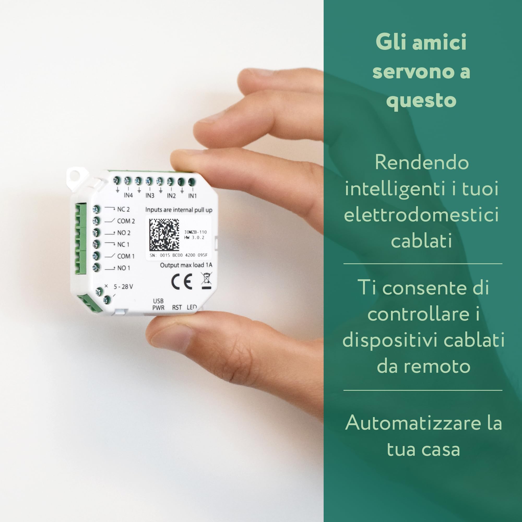 frient | Modulo IO | Modulo ingresso/uscita | Modulo di connettività smart home | Interfaccia smart home per dispositivi cablati | Zigbee | Funziona con Homey, Home Assistant e SmartThings