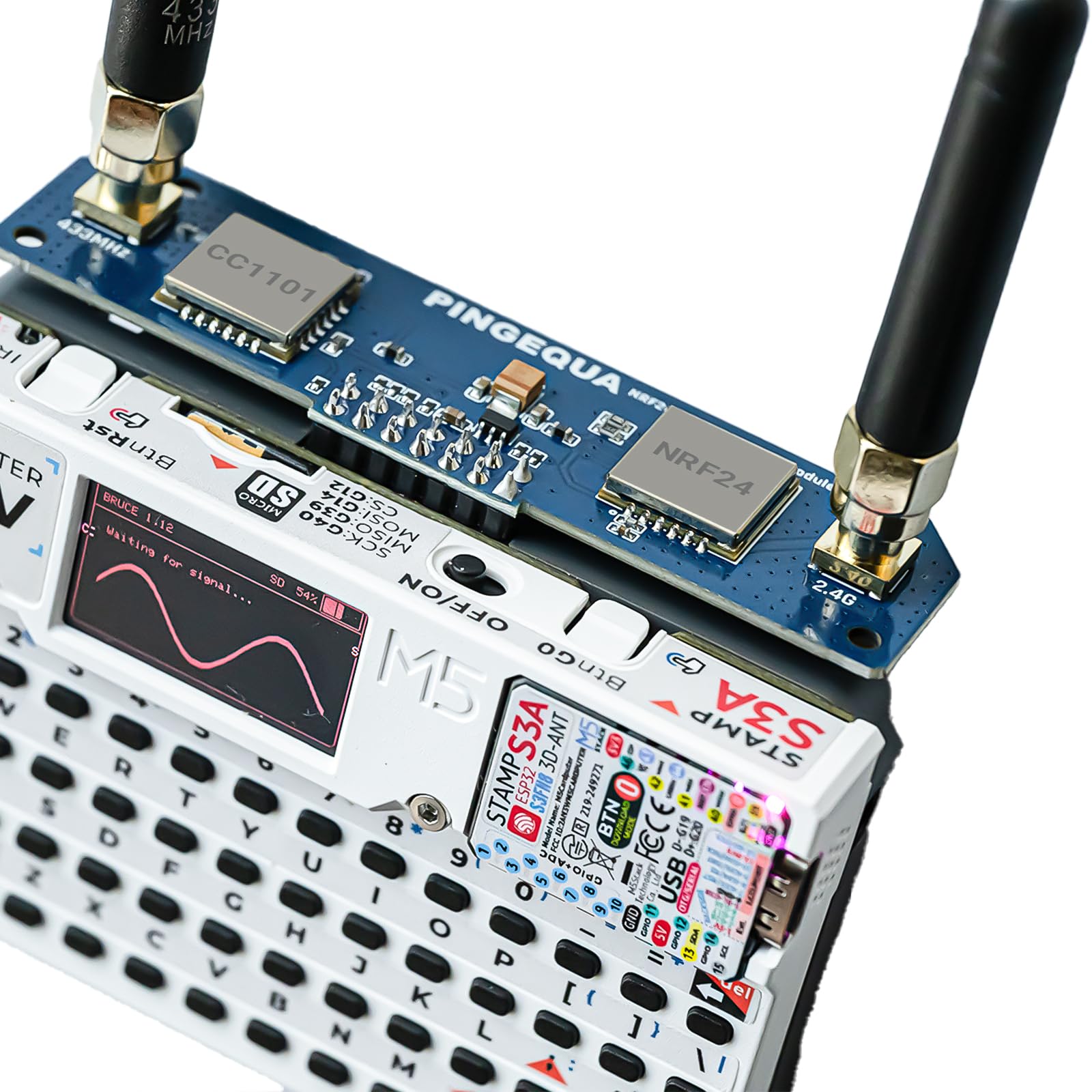 Scheda di sviluppo RF 2-in-1 per M5Stack Cardputer ADV, compatibile NRF24 & CC1101, 2,4GHz & 433MHz, commutazione automatica, protezione SPI/GPIO