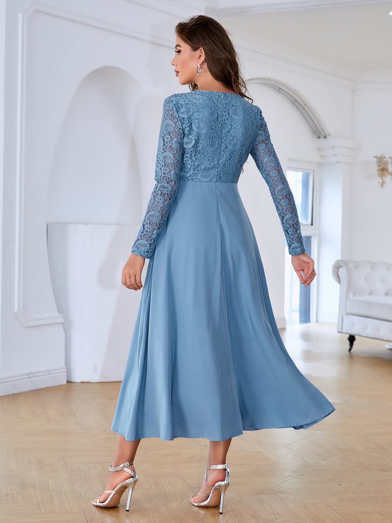 Amazon.com: Women's Dresses Contrast Lace Surplice Neck -line Dress Dress for Women (Color : Blue, Size : Medium) : Clothing, Shoes & Jewelry Amazon.com: Women's Dresses Contrast Lace Surplice Neck -line Dress Dress for Women (Color : Blue, Size : Medium) : Clothing, Shoes & Jewelry