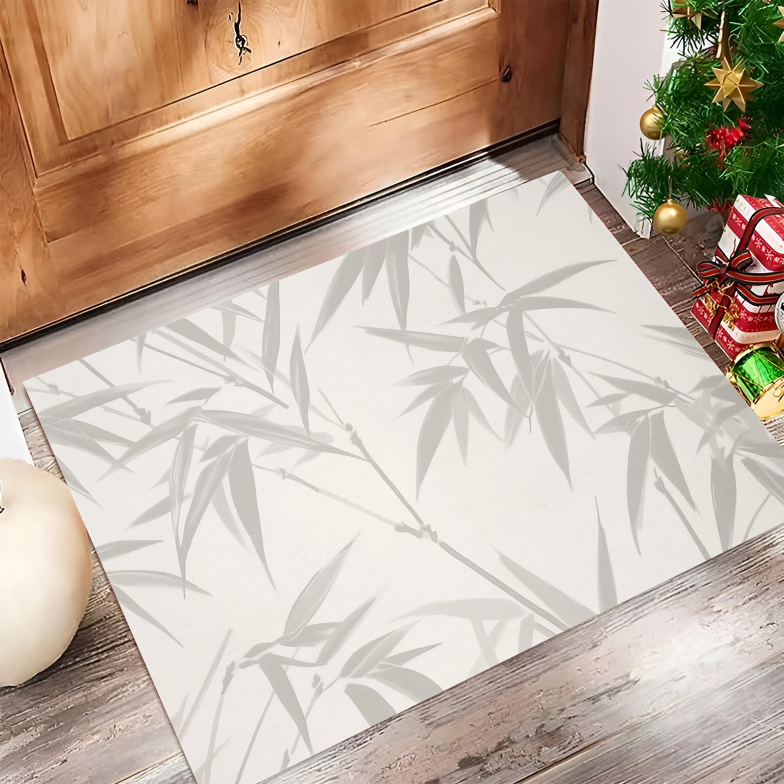 Tapis Entrée pour Porte Couloir et Balcon au Design Feuilles de Bambou Naturel 90x150cm