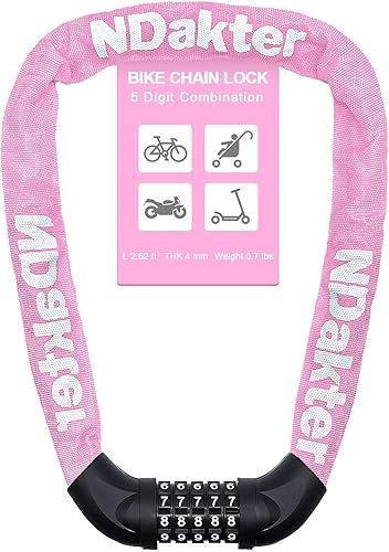 Miniatura 8 de NDakter Candado de cadena para bicicleta, combinación de 5 dígitos, resistente antirrobo, cerradura de cadena de bicicleta, 3.2 pies de largo,
