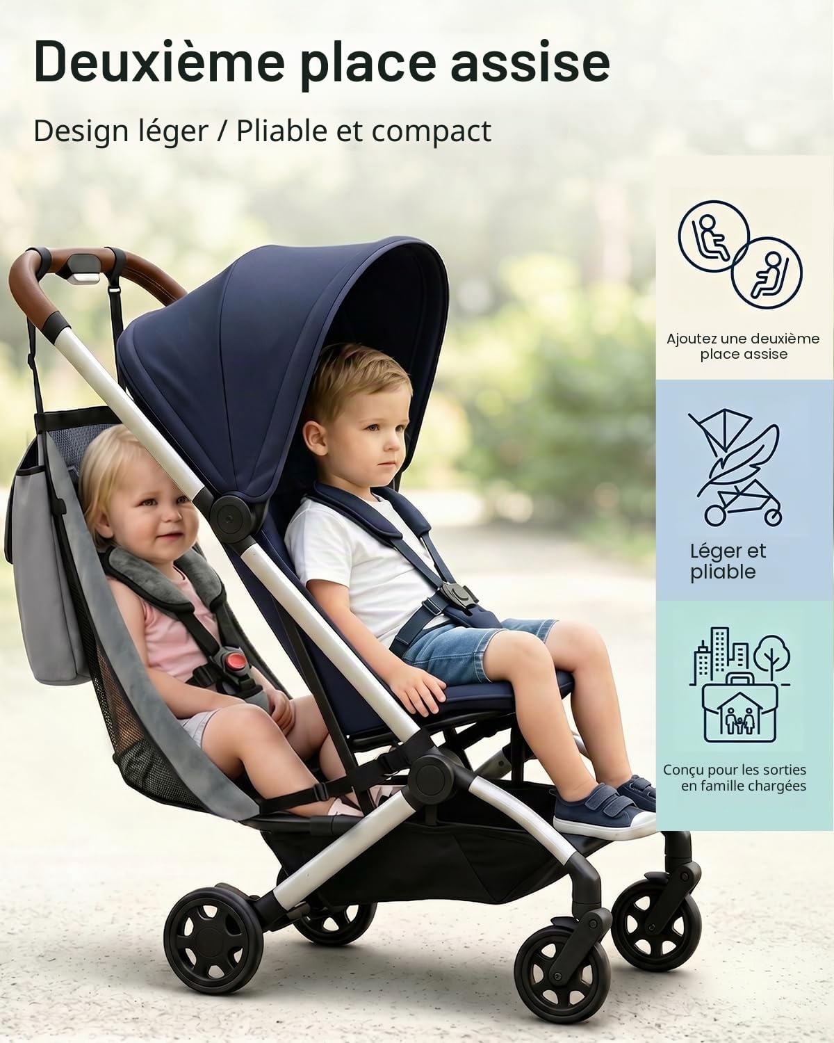 Sangle de siège amovible pour poussettes pliées compatibles, en maille pliable avec sangles réglables, installation sans outil, accessoire uniquement