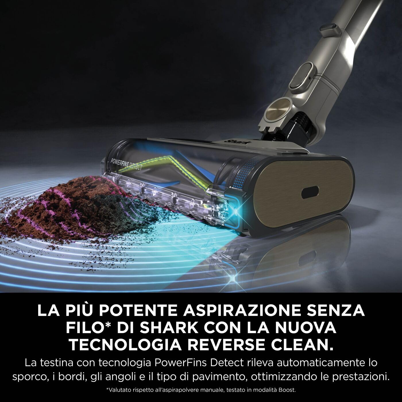 Shark PowerDetect Clean & Empty aspirapolvere senza fili, PowerFins, Reverse Clean, stazione 2L, Anti-Hair Wrap Plus, 70 min, leggera, per peli animali e superfici varie, Grigio IP3225EUT