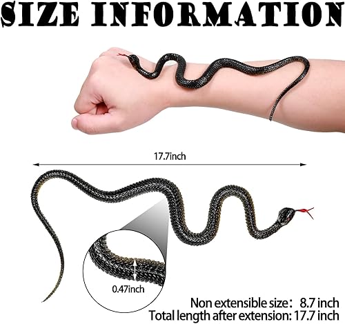Miniatura 9 de Skylety 15 serpientes de goma realistas de 17.7 pulgadas, accesorios de serpiente de plástico falso para accesorios de jardín para mantener alejados