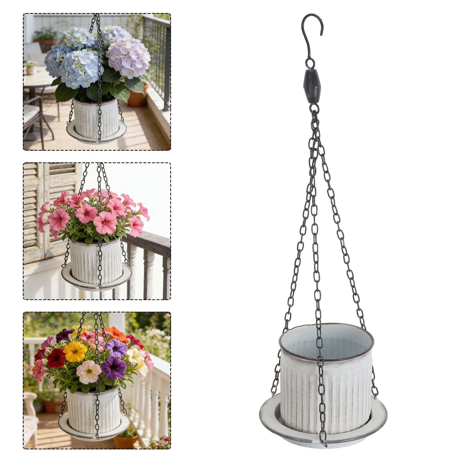 Anneome Fioriere da Appendere Rotonde in Ferro con Finitura Vintage, Vasi con Vassoio Rimovibile e Design Resistente All'acqua per Piante da Interno e Balcone