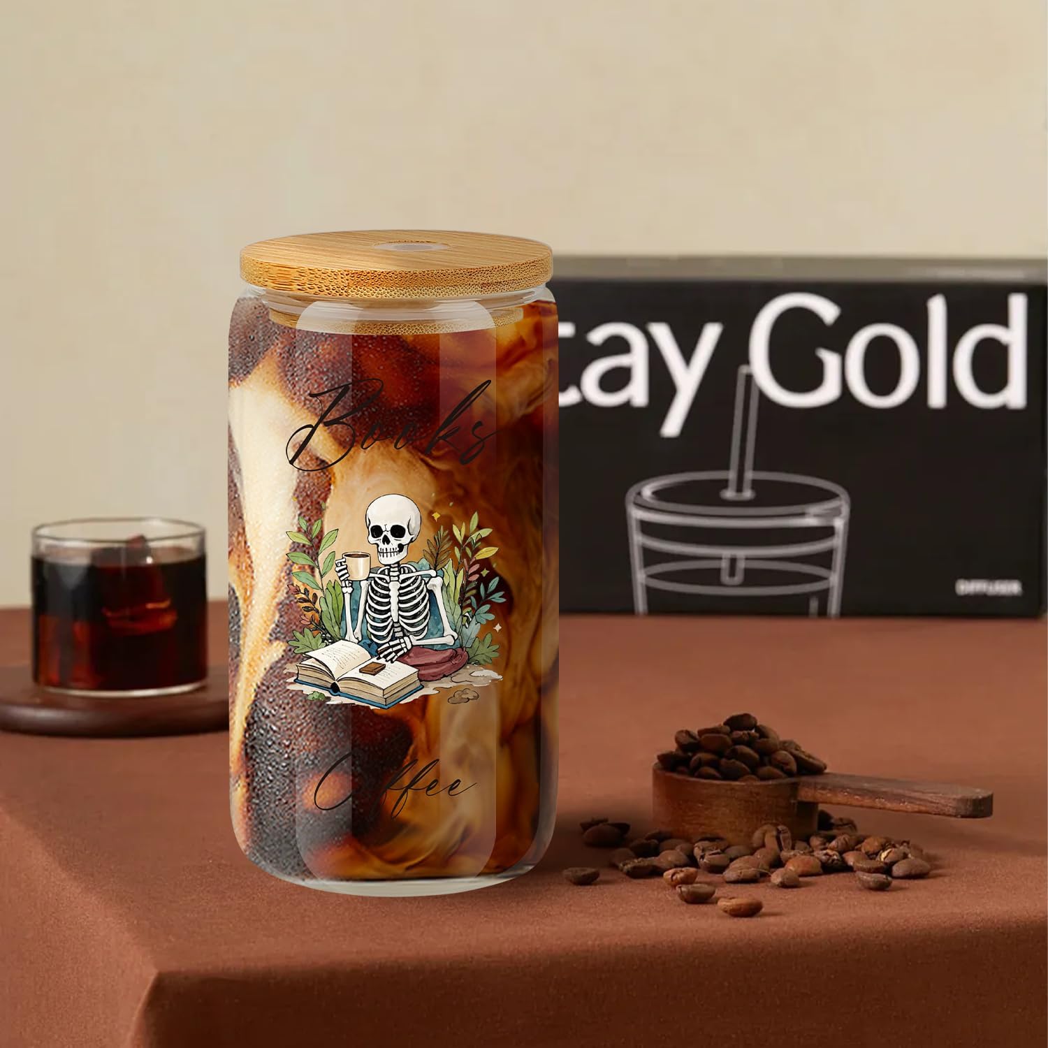 Book Club Gifts Bulk For Book Lovers Bookworms Nerd Readers Friend Men Or Women, 6 PCS Skeleton Theme 16 OZ Glass Cups,Magnetic Bookmark With Box,Cool Books Stuff Appreciation Basket