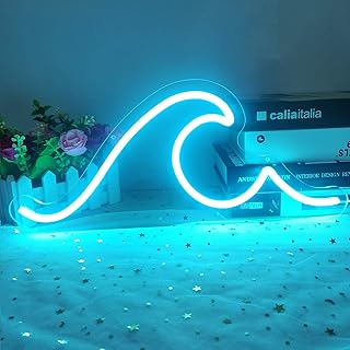 Ajoyferris Wave Neon Sign For Wall Decor Dimmable Led Neon Wave Sign Night Lights Led Wave Sign Ocean Neon Sign for Living Room Bedroom Office Bar Birthday Party Christmas Gift(16.5x7inch, Ice Blue)