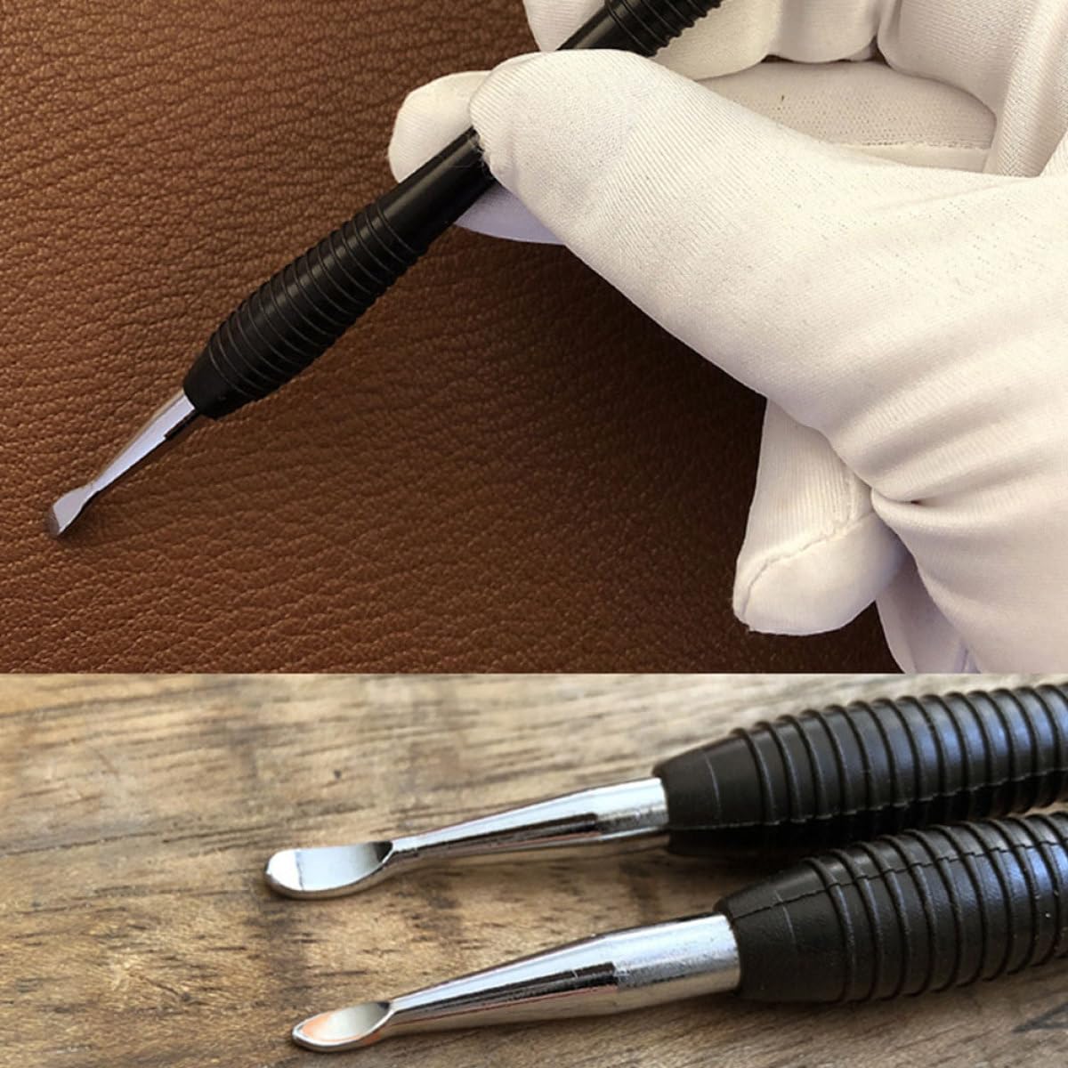 Healvian Set 3 Utensili per Intaglio Pelle in Acciaio al Carbonio Bulino Artigianale Testa Conica e Ganci Strumenti per Incisioni e Timbri Adatti per Lavorazione Fai da Te e Accessori