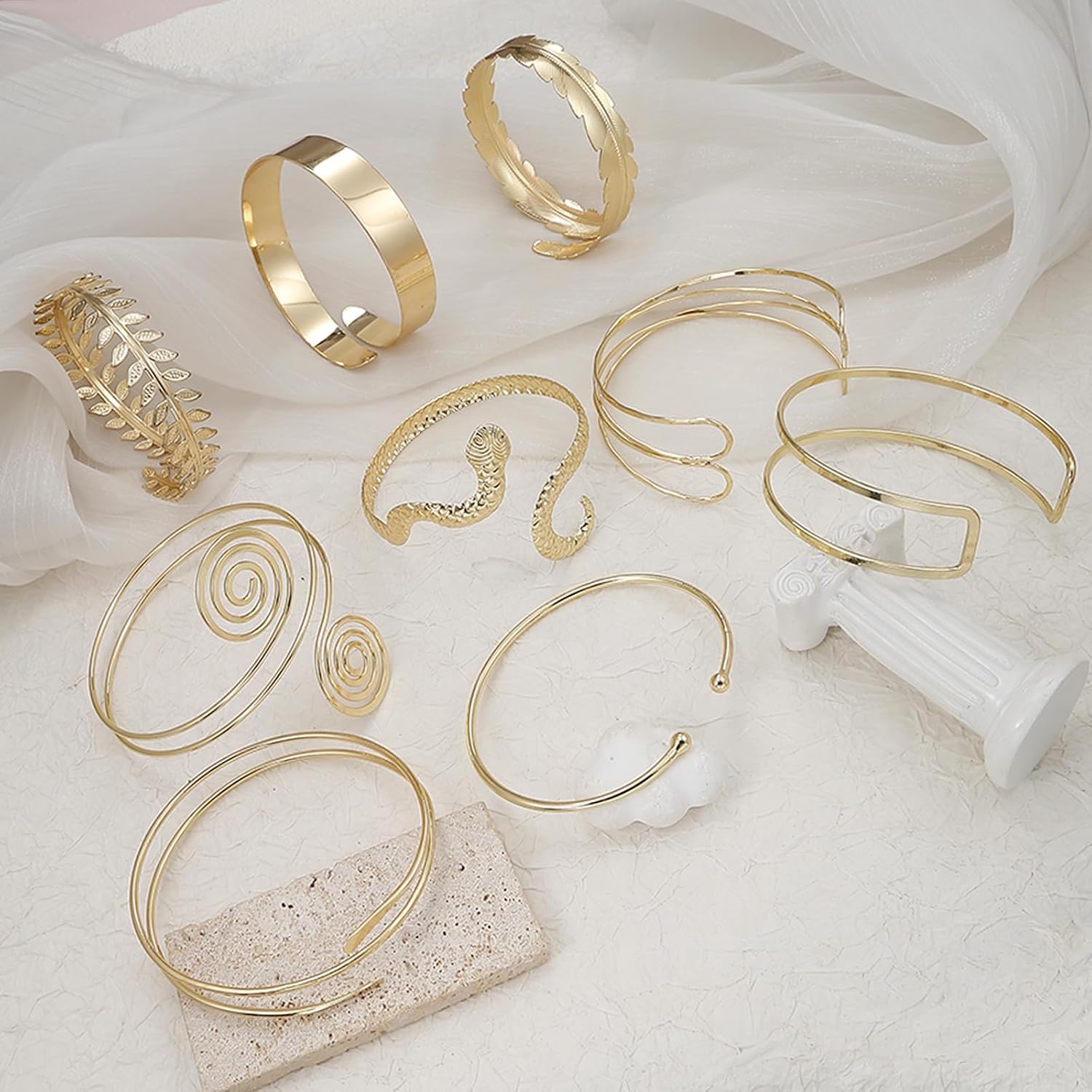 YVVLEE 9PCS Gold Arm Cuff Jewelry for Women Arm Layered Cuff Bracelet Bangles Armlet Adjustable Armband Cuff Bracelet Set