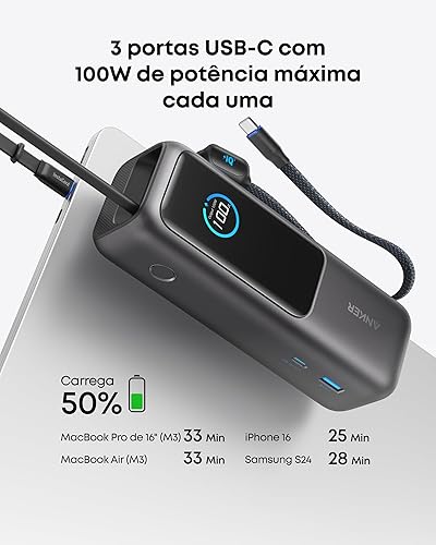 Miniatura 3 de Anker Banco de energía para laptop, cargador portátil de 25,000 mAh con triple puerto USB-C de 100 W para cargador de batería de carga
