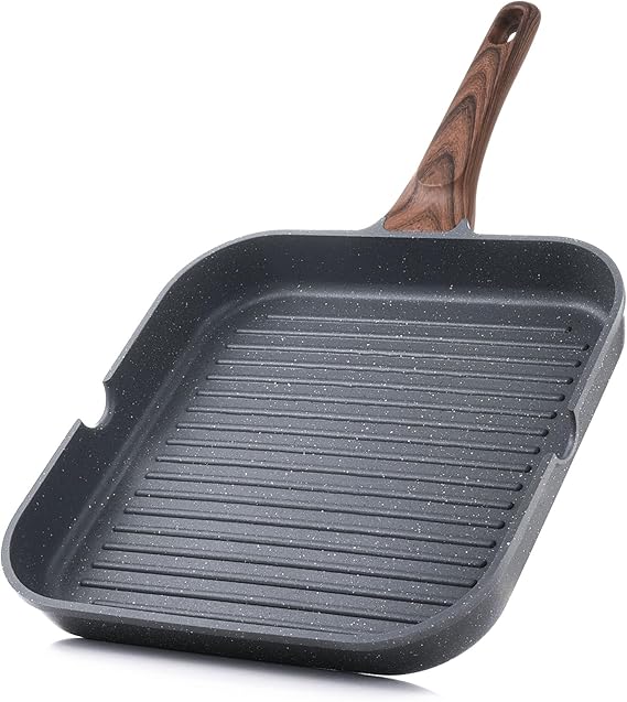 SENSARTE Nonstick Grill Pan for Stove Tops, Versatile Griddle with Pour Spouts, Square Big Cooking Surface