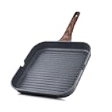 Nonstick Grill Pan for Stove Tops, Versatile Griddle with Pour Spouts, Square Big Cooking Surface, Durable Skillet Indoor & Outdoor Grilling. PFOA Free, 9.5 Inch