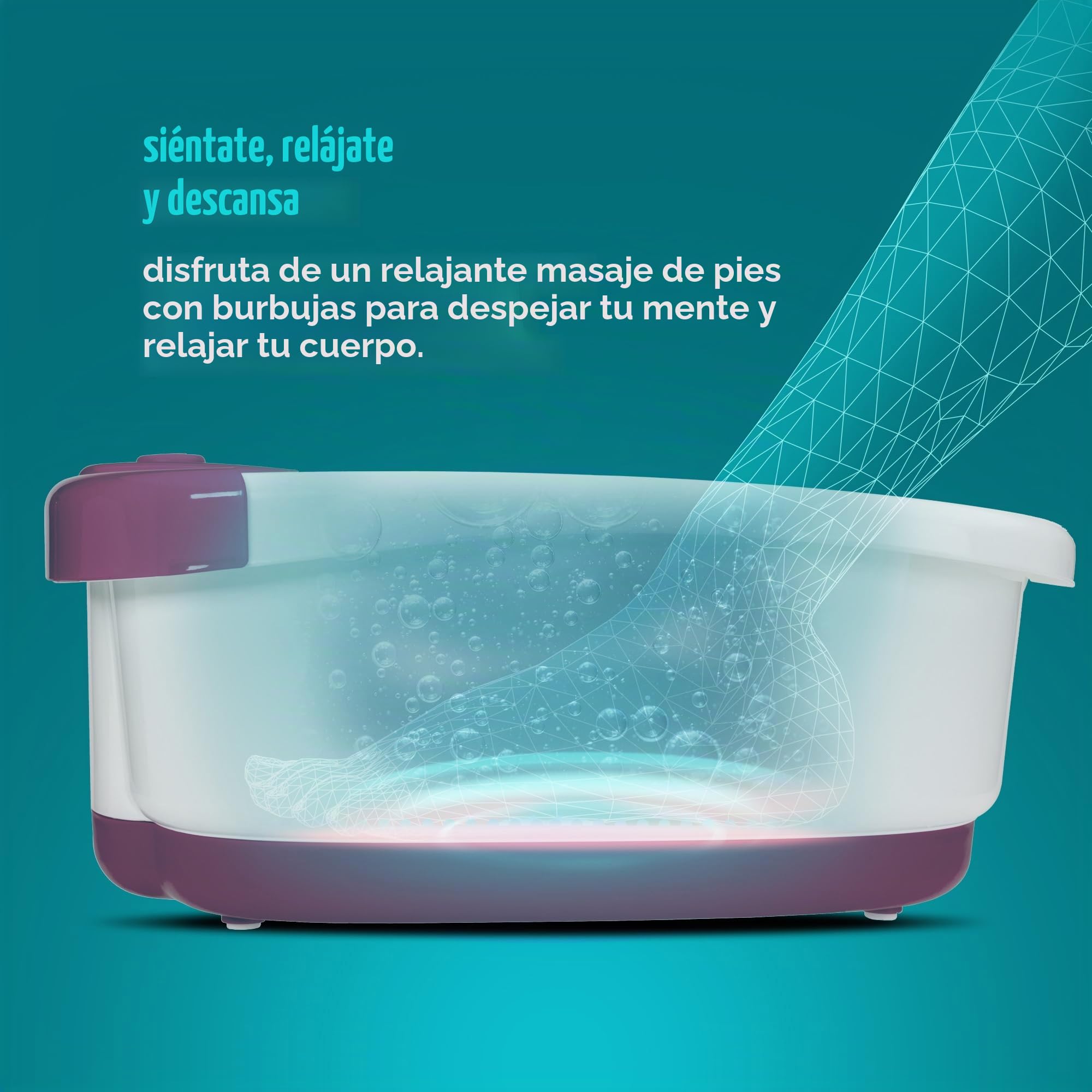 HoMedics Bubblemate Baño para Pies Hidromasajeador, Burbujas Masajeantes, Exfoliación con Piedra Pómez Integrada para Pedicura, Desestresante