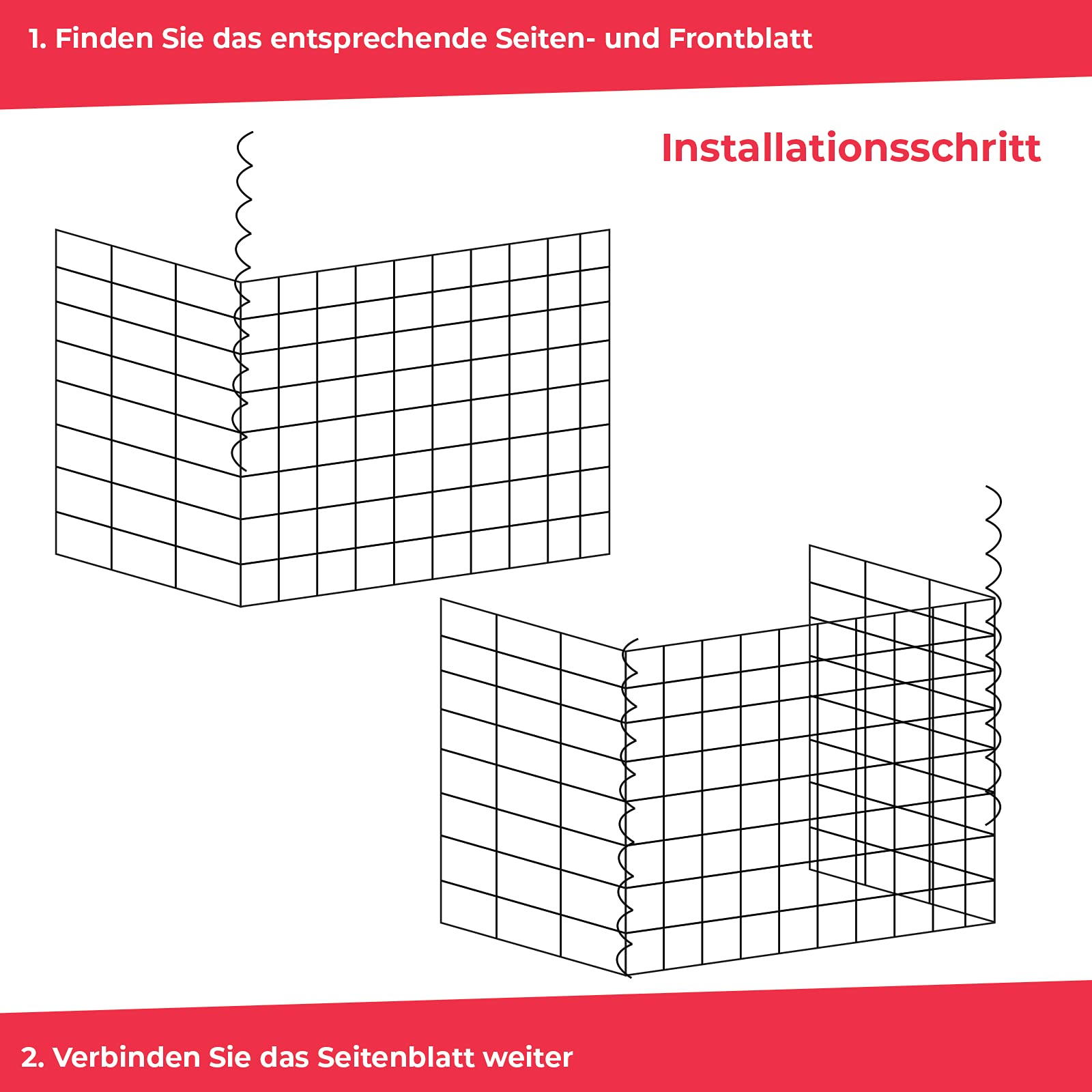Gabionen - Drahtstärke 3.5 mm, mit Spiralverbindungen und Distanzhalter, verzinkter Stahl, Setwahl - Steinkörbe, Steinzaun, Steinkorb, Gabionenkörbe, Steingabionen, Drahtkorb Gabione, Zaun