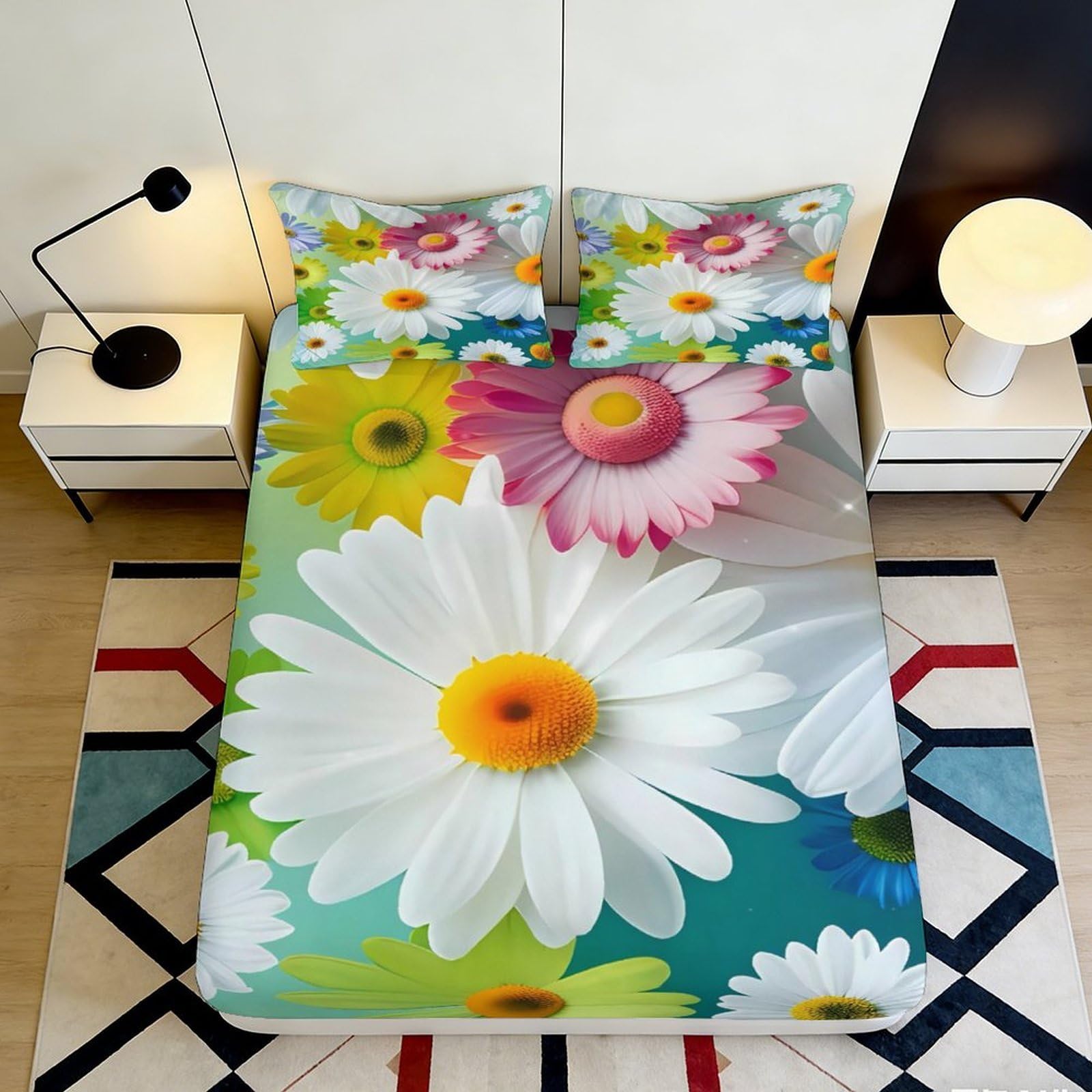 Pnayamiorkfel Style-10 3D Printed Daisy Garden Fitted Sheet Microfiber Soft Floral Mattress Cover For Bedroom Decor Dorm Guest Room 90X200x25cm