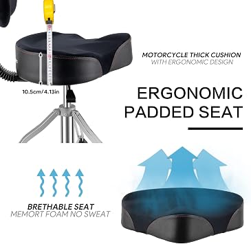 TENTOTEN Drum Throne with Backrest Drum Chair, Portable Removable Drum Throne Seat Motorcycle Style Hydraulic Drum Stool for Adults with Adjustable Backrest & Memory Foam (Black Velvet)
