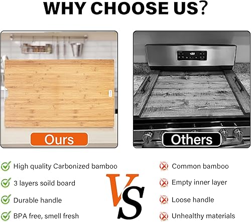 Miniatura 4 de Tabla de cortar de bambú extragrande de 36 x 22 pulgadas, tabla de cortar 4XL para cocina, tabla de cortar tabla de charcutería de 0.8 pulgadas de