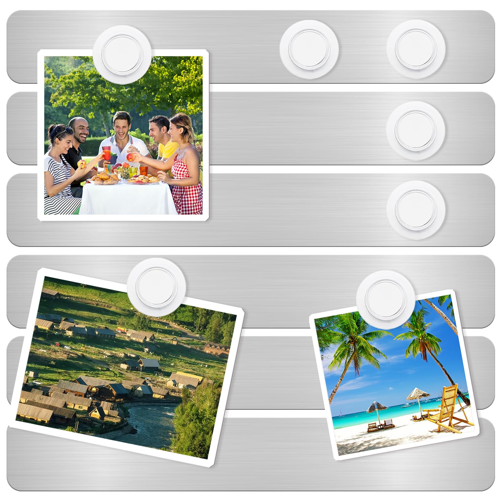 DUJEQM 6Pcs Magnetic Board for Wall - Frameless Stainless Steel Magnetic Notice Board with 7 White Magnets - Magnetic Strips Self Adhesive Memo Bulletin Board Strips for Office, School, Fridge, Photo