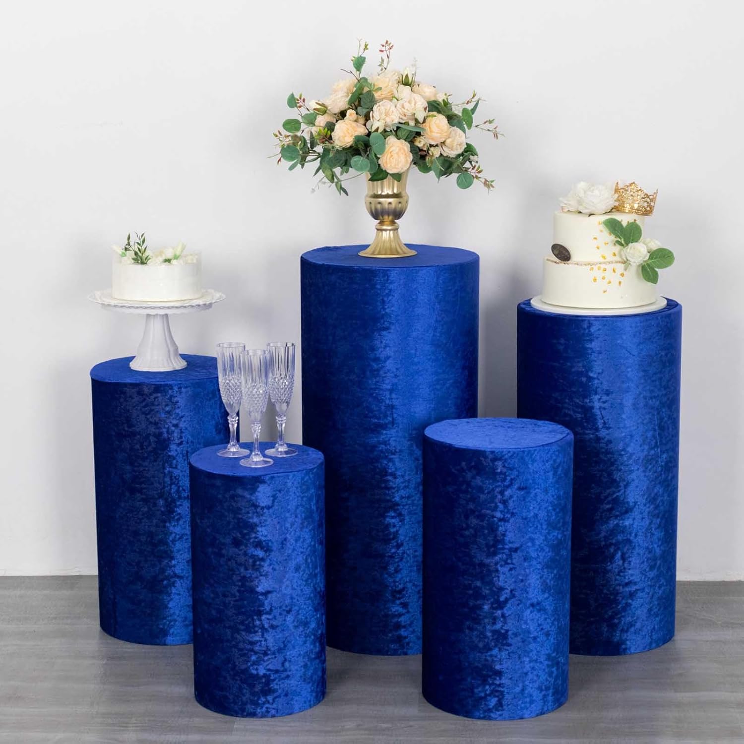 Efavormart Set of 5 Royal Blue Crushed Velvet Cylinder