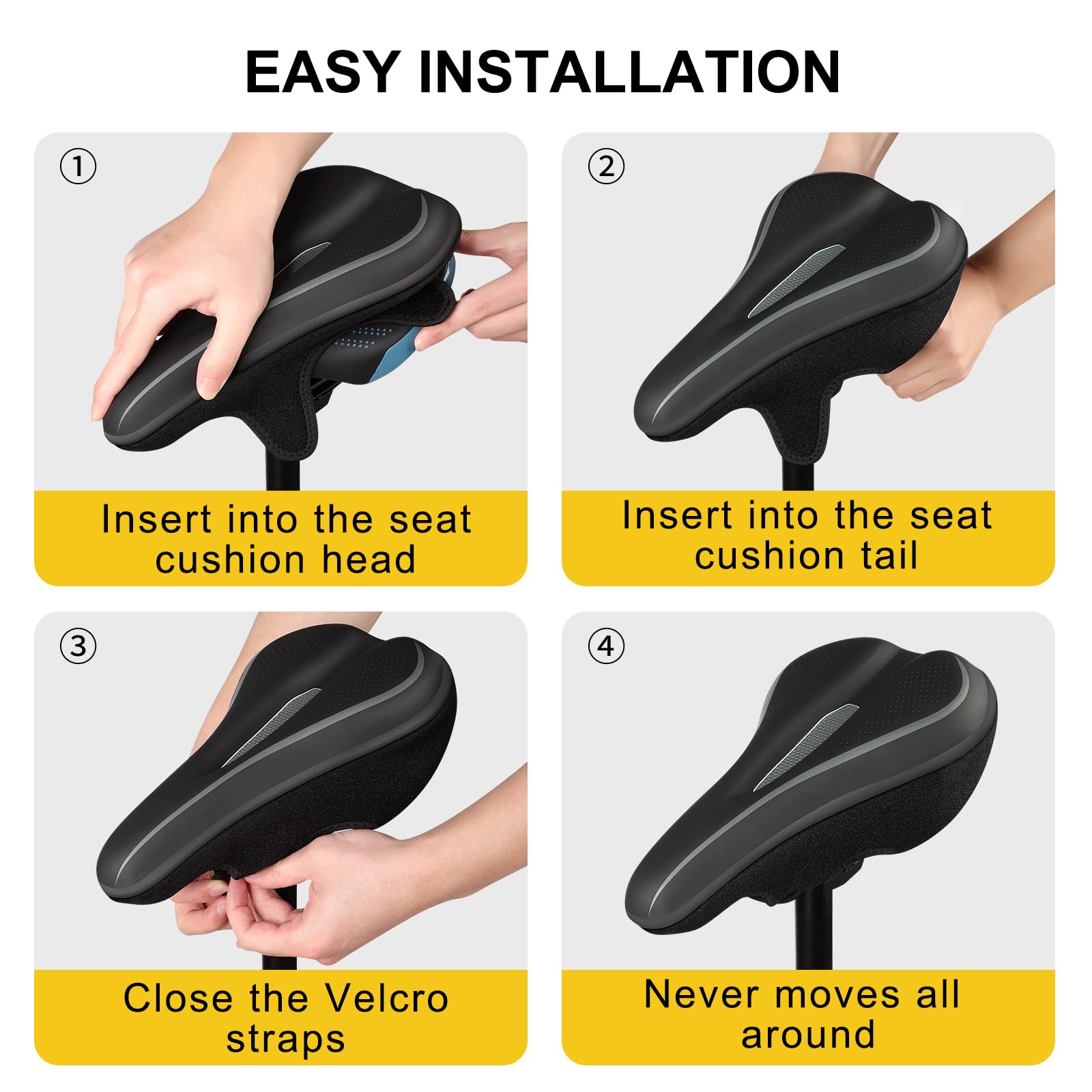 Housse de selle de vélo en gel : housse de siège confortable pour homme et femme, compatible avec Peloton, exercice stationnaire, siège de vélo Cruiser ou vélo spin (27,9 x 17,8 cm)