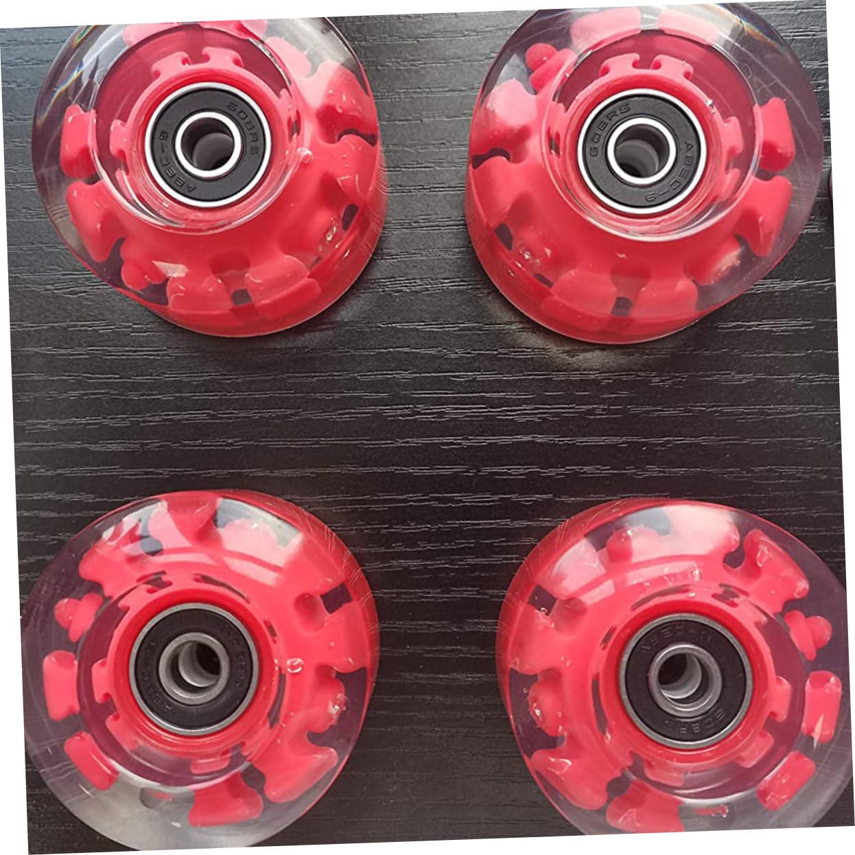 Ruote Pattini per Roller Skate 4 Pezzi in Pu Rosse, Luci Flash | Pattini a Doppia , Pratica Quotidiana e Uso Indoor, Set Accessori LED Riduzione Attrito